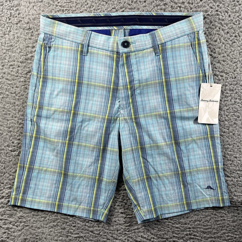 Tommy Bahama Sea Sport Plaid Shorts Mens 32 NWT Blue IslandZone Golf Flat Front
